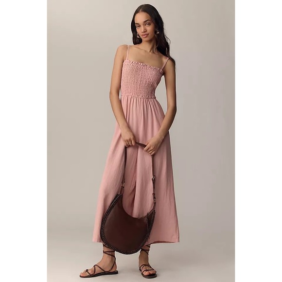 Pilcro Pants - Pilcro Anthropologie Pink Smocked Wide Leg Jumpsuit Womens Small Linen Blend